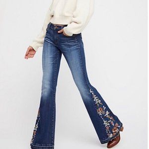 Driftwood Farrah Free People Womens Embroidered Flare Jeans 28
